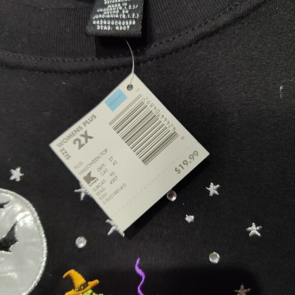 NWT Holiday Editions Plus Sz 2X Black Halloween Witch Sweatshirt Crew Neck Bats - Picture 4 of 5